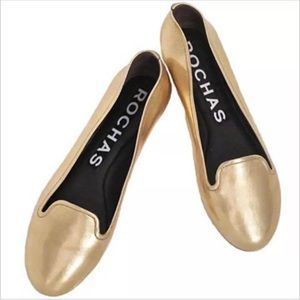 Rochas Ballet Flats Gold Leather Loafer Slipper EU 41 Women Quiet Luxury